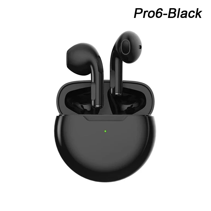 Fone de Ouvido Bluetooth Original Pro 6 TWS: Estéreo Sem Fio Mini, Ideal para Esporte, Compatível com Xiaomi e Android