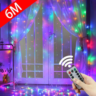 Cortina de Luzes LED de 3M com Controlo Remoto - Perfeita para o Natal, Casamentos e Decoração de Casa