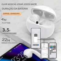 Fone de Ouvido Bluetooth Original Pro 6 TWS: Estéreo Sem Fio Mini, Ideal para Esporte, Compatível com Xiaomi e Android