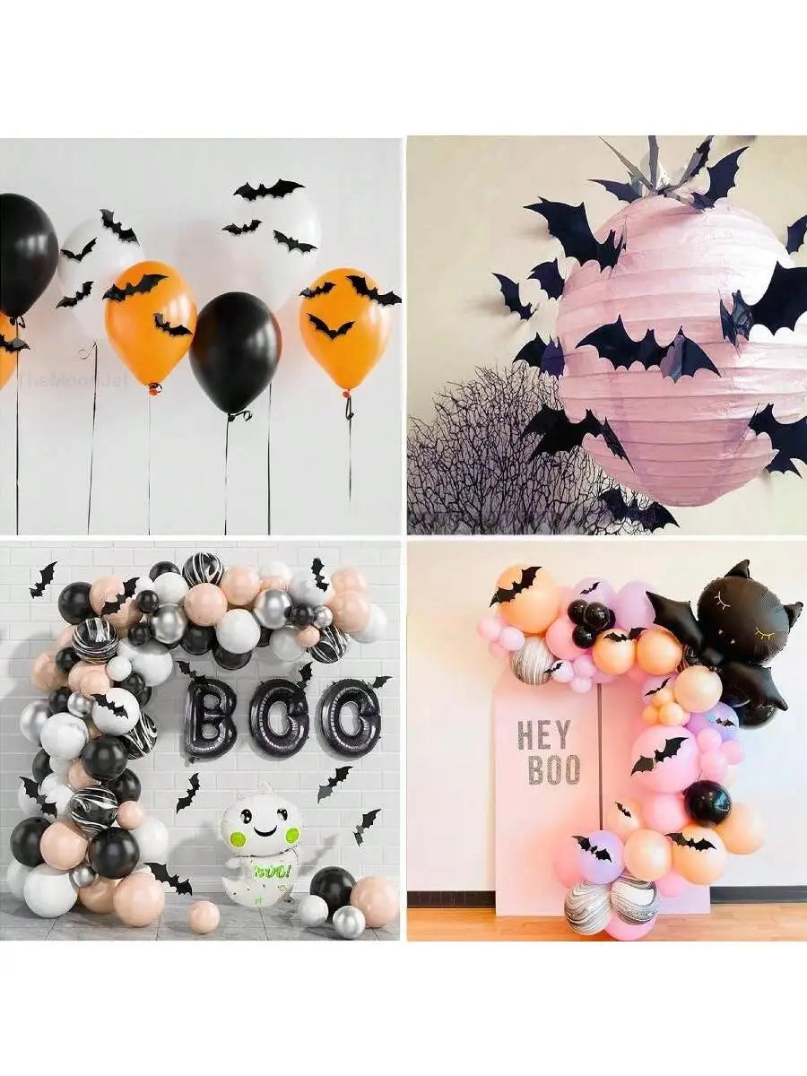 Kit com 60 Morcegos 3D Impermeáveis para Decoração de Parede - Tema Halloween